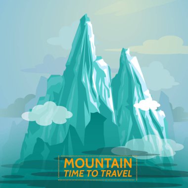 Dağcılık ve seyahat vektör çizim. Dağ doruklarına, yatay. Doğa sporları, tatil ve Açık Rekreasyon kavramı.