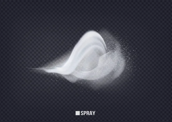Parfym reklam spray. Magic effekt. Vackert, elegant element för din design. Luftig vattenspray. Dimma. spruta dimma isolerad på svart transparent bakgrund. Vektor. — Stock vektor