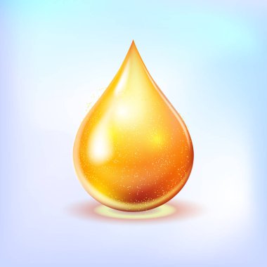 Petrol damla altın parlayan simgesi. Vitamini. Parlayan altın madde damlası. Vektör