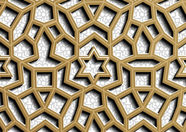 Bezproblémový geometrický vzorec. Islámský vzor. arabský, východní ozdoba, indiánský ornament, perský motiv, 3D. Ramadan Kareem zlatý pozdrav, bannere. geometrický ozdobný, zářivý vektor — Stockový vektor