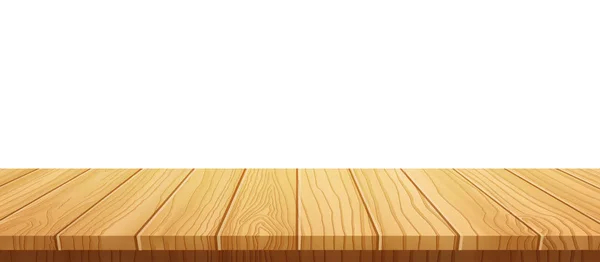 Vector wood table top on white background.realistic wooden table, 3d. Element for your design, advertising.vector — Stock Vector