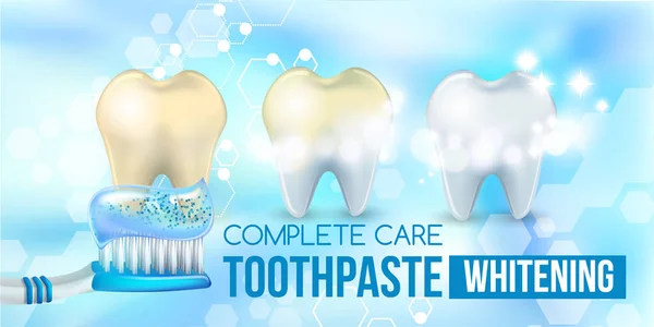 Dental concept .Healthy Tooth.Oral health ads.The process of teeth whitening,Blue plastic toothbrush with toothpaste.3D, realistic, Dental design element for advertising, brochures and educational