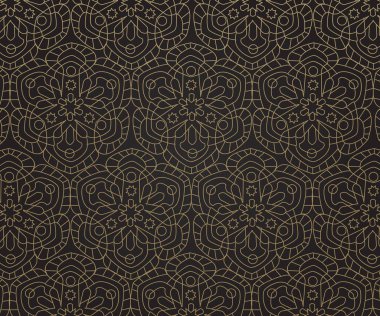 Kusursuz geometrik desen. İslami. Arap, doğu süsü, Hint süsü, İran motifi, 3 boyutlu. Ramazan Kareem altın tebrik kartı, afiş. Geometrik süslemeli, parlayan vektör çizimi.
