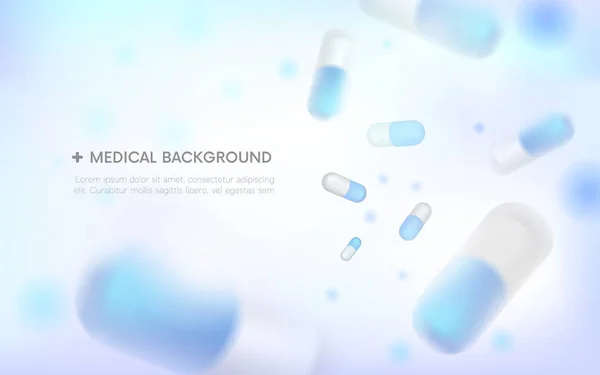 Médico background.blurred cápsulas. Analgésicos, antibióticos, vitaminas, aminoácidos, minerais, bio aditivo ativo, nutrição esportiva. Ícones do medicamento . — Vetor de Stock