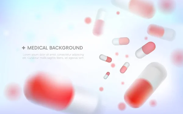 Médico background.blurred cápsulas. Analgésicos, antibióticos, vitaminas, aminoácidos, minerais, bio aditivo ativo, nutrição esportiva. Ícones do medicamento . — Vetor de Stock