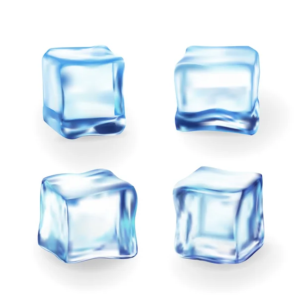 Cubos de hielo sólidos azules realistas sobre fondo transparente.3d, hielo de cristal, agua congelada. vector — Vector de stock