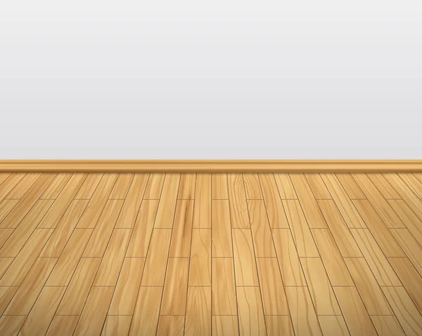 Chambre vide avec mur blanc et plancher en bois intérieur.Sol stratifié, texture du bois, perspective planche de bois, bois naturel, réaliste, 3d. Vecteur — Image vectorielle