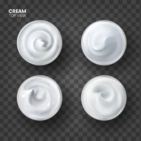 Realistic Cream Set TOP view. Conjunto de efectos especiales 3d. crema blanca cosmética para la piel aislada sobre fondo transparente.textura.Vector — Vector de stock