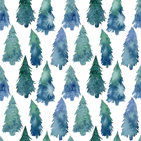 Aquarel Winter Patroon Groen Sparren Witte Achtergrond Voor Ansichtkaarten Uitnodigingen — Stockfoto