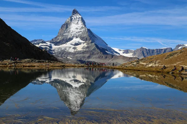 Cervin Dente Blanche Lac Montagne Riffelsee Dessus Zermatt Suisse — Photo