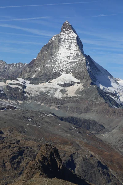 Известная Гора Маттерхорн Вершина Сервино Швейцарско Итальянской Границе — стоковое фото