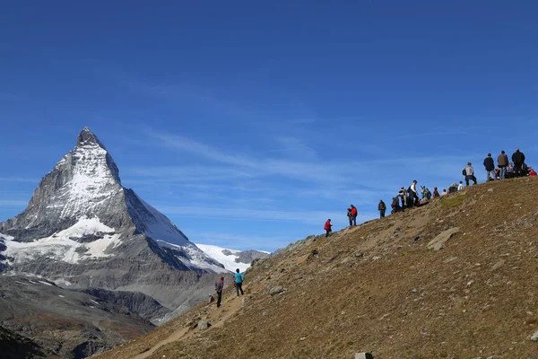 Beroemde Berg Matterhorn Piek Cervino Zwitsers Italiaanse Grens — Stockfoto