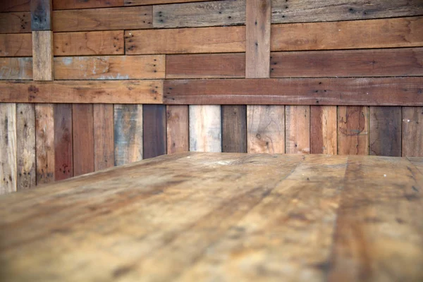 Holzbrett Leerer Tisch Vor Verschwommenem Hintergrund Perspektive Braunes Holz Über — Stockfoto