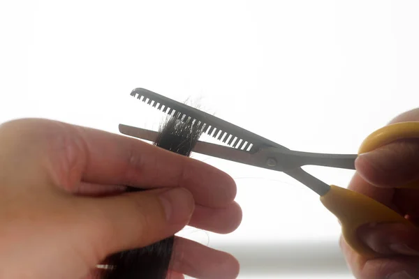 Cutting Kids Hair Close View — Stock Photo, Image