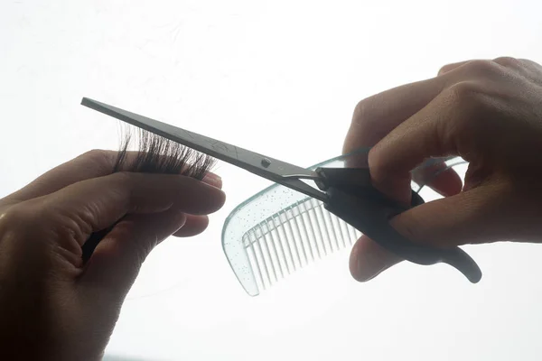 Cutting Kids Hair Close View — Stock Photo, Image