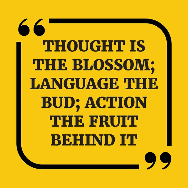動機付けの引用 思考は花です 言語芽 背後にあるフルーツのアクション 黄色の背景 — ストックベクタ