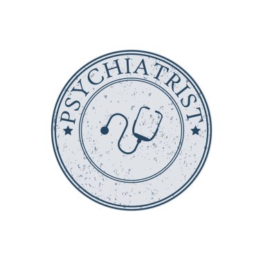 Doktor damga, etiket, yuvarlak işareti. Beyaz bir arka plan üzerinde.