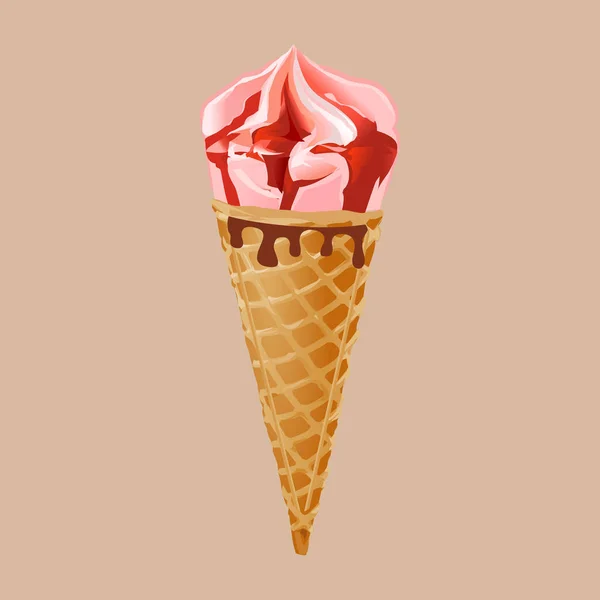 Ice Cream Cone Chocolate Light Background — Stock Vector