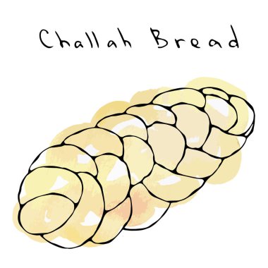 Suluboya Zopf veya Challah Ekmeği. Yahudi ya da İsviçreli, Avusturyalı ya da Bavyera Fırını. Gerçekçi El Çizimi Çizimi. Savoyar Doodle Biçimi.