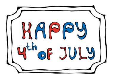 Amerika 'nın 4 Temmuz Bağımsızlık Günü' nüz kutlu olsun. Tebrik kartı ve poster Desig. Gerçekçi El Çizimi Çizimi. Savoyar Doodle Biçimi