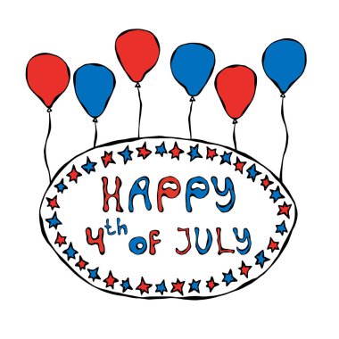 Amerika 'nın 4 Temmuz Bağımsızlık Günü' nüz kutlu olsun. Tebrik kartı ve poster Desig. Gerçekçi El Çizimi Çizimi. Savoyar Doodle Biçimi