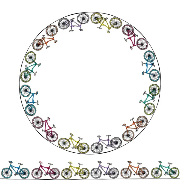 永无休止的自行车刷子或带子 环状框架自行车背景 写实手绘图解 Savoyar Doodle风格 — 图库矢量图片