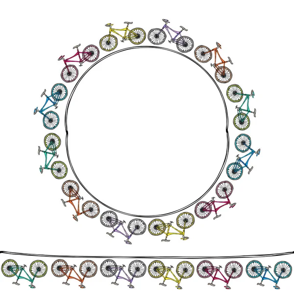 Brosse Motif Sans Fin Ruban Bicyclettes Cadre Cercle Arrière Plan — Image vectorielle