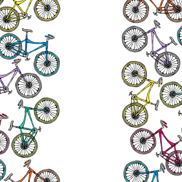 Padrão Fita Bicicletas Fundo Bicicleta Ilustração Desenhada Mão Realista Estilo —  Vetores de Stock