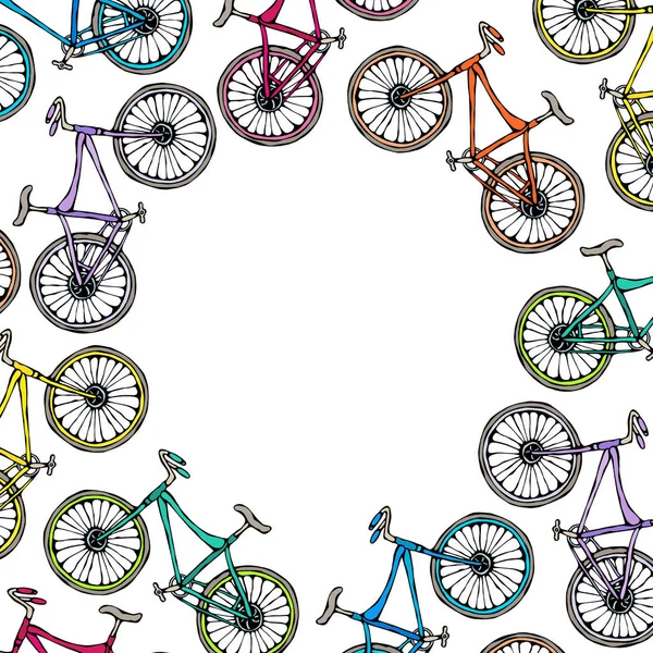 Circle Frame Bike Background Realistická Ručně Kreslená Ilustrace Styl Savoyar — Stockový vektor