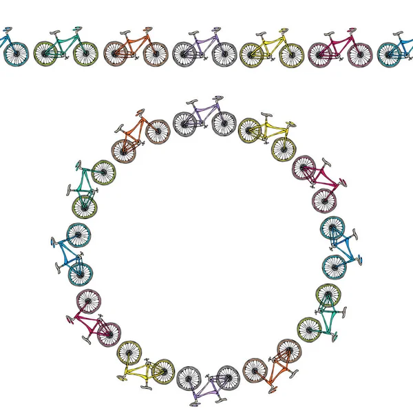 Escova Padrão Infinito Fita Bicicletas Círculo Quadro Fundo Bicicleta Ilustração —  Vetores de Stock