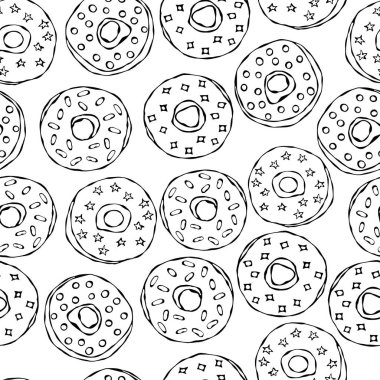 Jöleli Donutlar Kusursuz Arkaplan. Fast Street Yemekleri. Gerçekçi El Çizimi Çizimi. Savoyar Doodle Biçimi