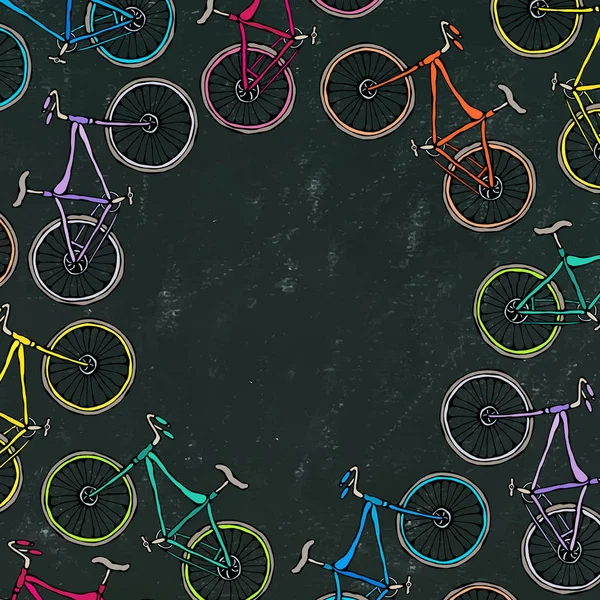 Fundo da placa preta. Vetor mão desenhada ilustração de bicicleta da cidade em quadro de tinta. Bicicleta com quadro passo-a-passo. Ilustração desenhada à mão realista. Estilo Doodle Savoyar . —  Vetores de Stock