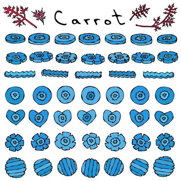 Crazy Crazy Carrots Azul Extraños Serie Hortalizas Ilustración Realista Dibujada — Vector de stock