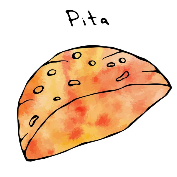 Watercolour Pita Pocket Bread Arabic Israel Healthy Fast Food Bakery — Stock Vector