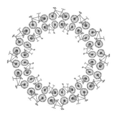 Bitmek bilmeyen Fırça ya da Bisiklet Kurdelesi. Çember Çerçeve Bisiklet Arkaplanı. Gerçekçi El Çizimi Çizimi. Savoyar Doodle Biçimi.