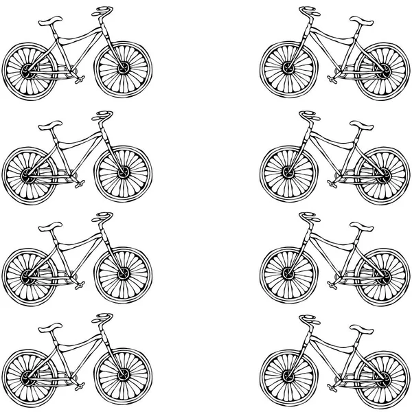 Pattern Ribbon of Bicycles Fahrrad Hintergrund. Realistische handgezeichnete Illustration. Savoyarscher Doodle-Stil. — Stockvektor