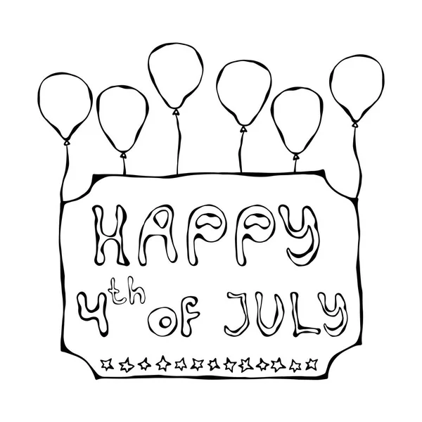 프레임에 행복 한 미국 독립 기념일 4 일 7 월 레터링 인사말 카드 및 포스터 디자인 합니다. 현실적인 손으로 그린 그림입니다. Savoyar 낙서 스타일. — 스톡 벡터