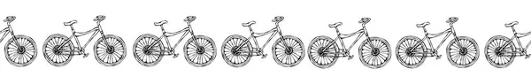 Padrão infinito escova ou fita de bicicletas fundo da bicicleta. Ilustração desenhada à mão realista. Estilo Doodle Savoyar . — Vetor de Stock