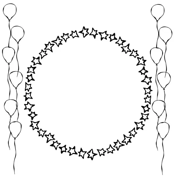 별 모양을 하고 있다. 풍선을 들고. 인사말 과 포스터 디자인. 실제 손은 삽화로 그려졌다. 사 시르 두들 스타일. — 스톡 벡터
