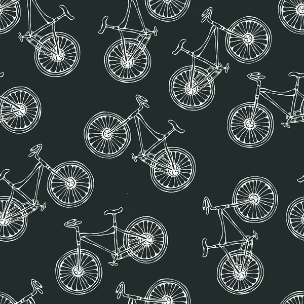 黑板背景 没有缝隙的自行车样式 无尽的自行车背景 写实手绘图解 Savoyar Doodle风格 — 图库矢量图片