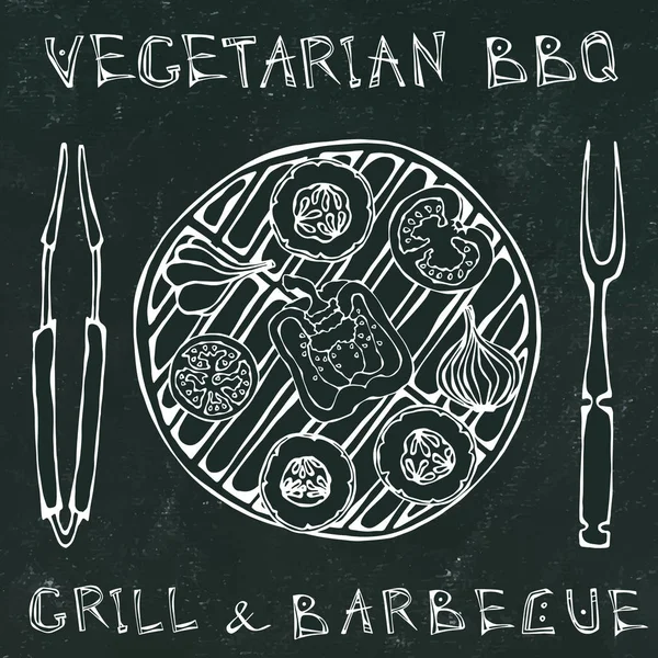 Sfondo Bordo Nero Grill Vegetariano Barbecue Verdure Picnic Barbecue Elettrodomestici — Vettoriale Stock