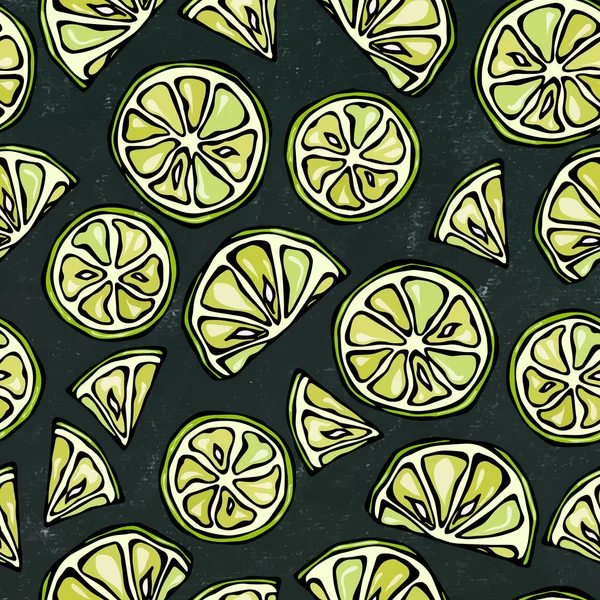 Fondo Black Board Patrón Sin Costuras Citrus Lime Ilustración Dibujada — Archivo Imágenes Vectoriales