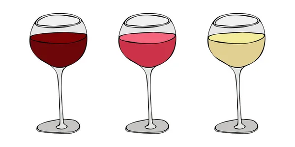 Kırmızı Rose White Vine Glass Çekimi Vektör Llüstrasyonu Savoyar Doodle — Stok Vektör