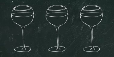 Kırmızı, Gül ve Beyaz Şarap Bir Kadehte. El Çekimi Vektör İllüstrasyonu. Doodle Biçimi