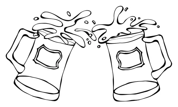 Bière Légère Bière Foncée Tasses Verres Illustration Vecteur Dessiné Main — Image vectorielle