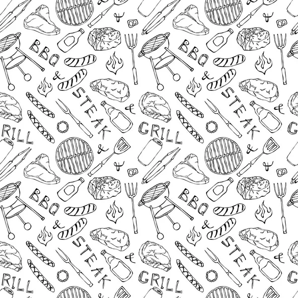 Seamless Pattern Dari Summer Bbq Grill Party Beer Can Bottle - Stok Vektor