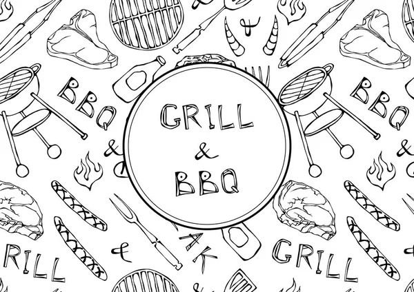 Grill Bbq Lettering Naadloos Patroon Van Zomer Bbq Grill Party — Stockvector
