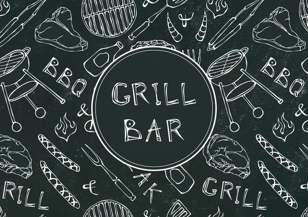 Grill Bar Bezproblémový Vzor Letní Grilovací Párty Bbq Pivo Steak — Stockový vektor