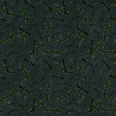 Pepper, Rosemary ve Thyme Dipsiz Sonsuz Vektör Geçmişi. Et, biftek ya da deniz ürünleri pişirmek için taze yeşil otlar. El Çizimi İllüstrasyonu. Doodle stili. Siyah Tahta Arkaplan ve Tebeşir