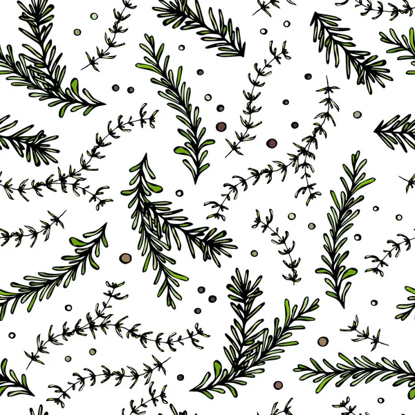 Pepper Rosemary Και Thyme Seamless Endless Vector Background Φρέσκα Πράσινα — Διανυσματικό Αρχείο